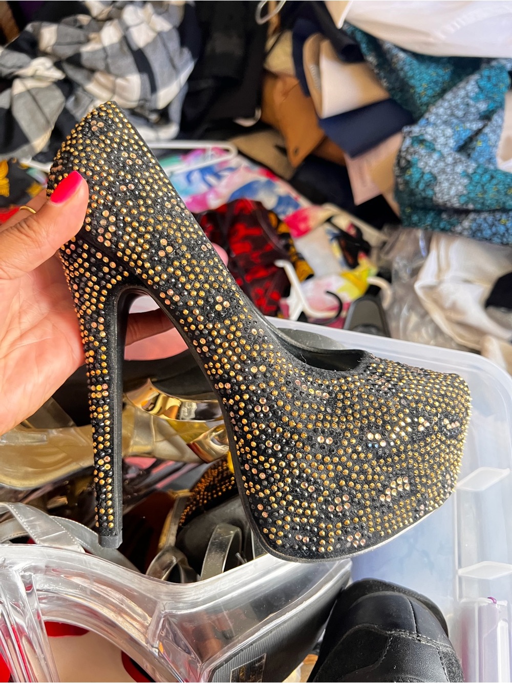Black Crystal-Studded Wedge Pump